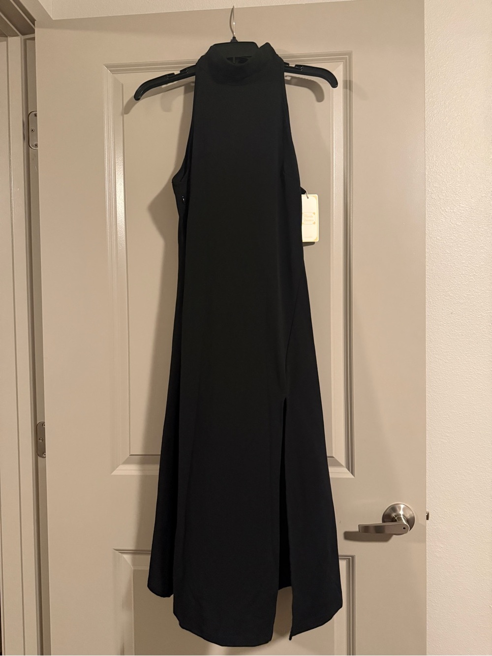 Black Sleeveless Mock Neck Midi Dress